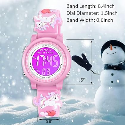 Venhoo Kids Watches 3D Cartoon Waterproof 7 Color Lights Toddler Wrist Digital Watch with Alarm Stopwatch for 3-10 Year Girls Little Child