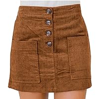 Susupeng Women High Waist Soft Faux Suede Button Down Skirt Slim Back Zip Side Pocket Mini Skirts