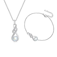 Birthstone Jewelry Set 925 Sterling Silver White Gold Infinity Pendant Necklace Bracelet Anniversary Birthday Gifts for Women Girls Mom Daughter Her