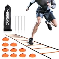 YISSVIC Agility Ladder and Cones 20 Feet 12 Adjustable Rungs Fitness Speed Training Equipment,1 Carry Bags, 10 Cones, 4 Stakes, Basketball, Soccer