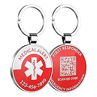 DISONCARE Custom Text Photo Medical Alert Keychain,QR Medical Alert ID Tags,Epipen Inside Diabetic Type 1 Alert Tag,Online Profile Saving More Info|Modifiable