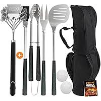 POLIGO 7PCS Golf-Club Style BBQ Grill Tools Kit with Rubber Handle Bundle with 18
