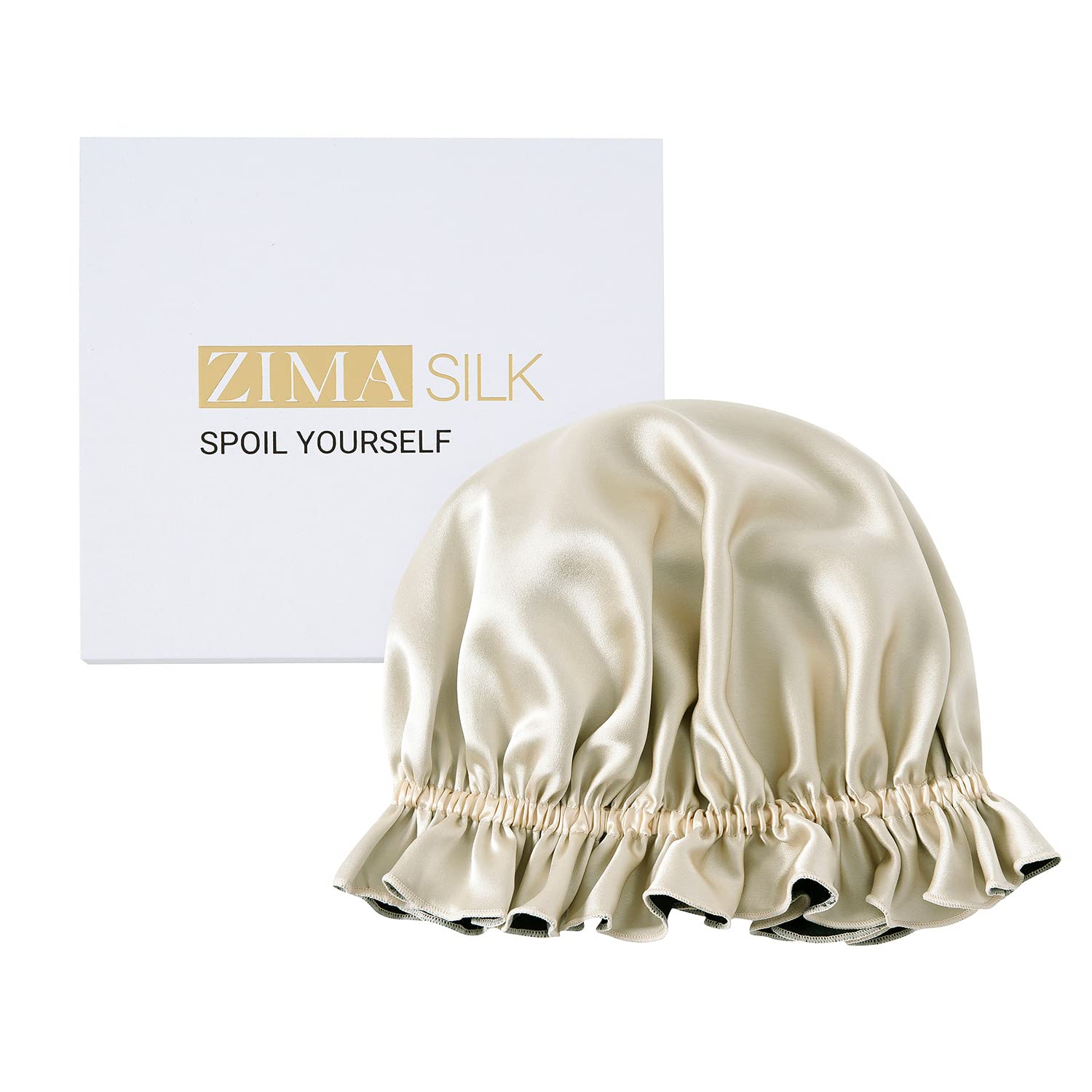 ZIMASILK 100% Mulberry Silk Bonnet for Women Hair Care, Double Layered, Silk Hair Wrap for sleeping with Elastic Stay On Head (1Pc, Taupe+Black)