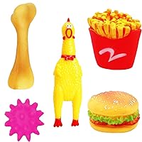 5pcs Squeaky Dog Toys Screaming Chicken Hamburger French Fries Bone Spiked Ball Pet Chew Toys for Small Dogs Cats to Bite Anytime
