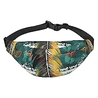 Bohemian Feather Print Fanny Pack Women Men Waterproof Waist Bag With 3-Zipper Pockets Bum Bag For Running Travel