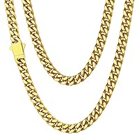 Stainless Steel Mens Cuban Link Chain, Black/18K Gold Miami Cuban Chain Necklace, 5/7/9mm/12mm Width, No Tarnish& Durable Hip Hop Mens Jewelry, 18