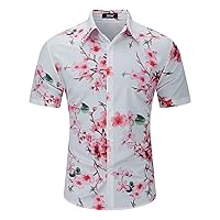 Men's Hawaiian Shirts Casual Flower Button Down Short Sleeve Shirt