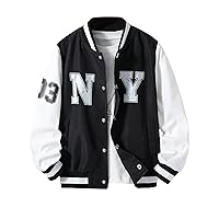 Floerns Boy's Letter Print Colorblock Long Sleeve Varsity Bomber Jacket Without Tee