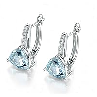1.8ct Natural Trillion Cut Aquamarine Solid 14k White Gold Women Diamond Hoop Earrings Triangle