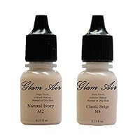 Airbrush Makeup Foundation Matte M2 Natural Ivory and M4 Classic Beige Water-based Makeup Long Lasting All Day Without Smearing Running, Fading or Caking 0.25 Oz Bottle By Glam Air