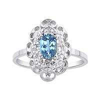 Diamond & Blue Topaz Ring Set In Sterling Silver Diamond Halo