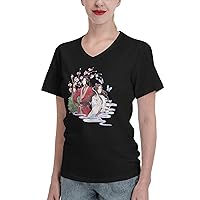 Heaven Official'S Blessing T-Shirt Women V-Neck Short-Sleeved Shirt Casual Loose Shirts Summer Fitness Sports Yoga Tops