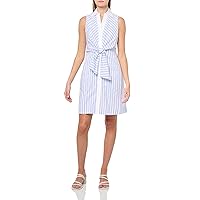 Eliza J Women's Petite Sleeveless Shirt Collar Cotton Shift Dress