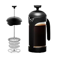 12 Ounce French Press Coffee, Tea and Espresso Maker, Heat Resistant Borosilicate Glass with 4 Filter Stainless-Steel System, BPA-Free Portable Pitcher Perfect for Hot & Cold Brew, Black FPB12B