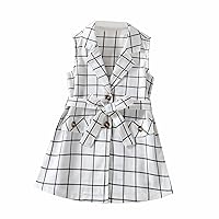 Plaid Undershirt V Neck Jacket with Belt Girls' Clothes 4Y to 7Y Teen Girls Dresses