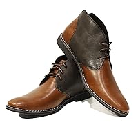 PeppeShoes Modello Feliciano - Handmade Italian Mens Color Brown Ankle Chukka Boots - Cowhide Smooth Leather - Lace-Up