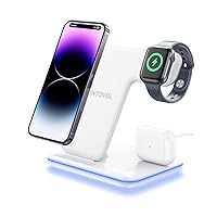 Intoval 3 in 1 Wireless Charging Station for iPhone 14/13/12/11/XS/XR/X/8, iWatch 8/Ultra/7/SE/5/4/3/2 and AirPods Pro2/1/.(Z5, White)