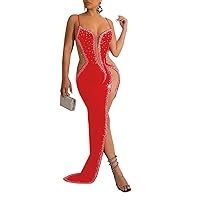 Zoctuo Party Club Night Outfits for Women Sexy Elegant Rhinestone Bodycon Dress Hot Drilling Evening Gowns