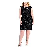 Connected Apparel Womens Black Stretch Lace Zippered Sleeveless Scoop Neck Knee Length Formal Sheath Dress Plus 20W