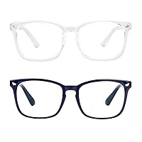 2 Pairs LifeArt Blue Light Blocking Glasses with Spring Hinge, Anti Eyestrain, Computer Reading Glasses, Gaming Glasses, TV Glasses for Women Men, Anti UV, Anti Glare (Navy&Clear, No Magnification)