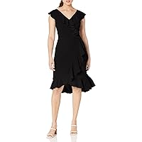 London Times Women's Bubble Crepe Above The Knee Ruffle Guest of Wedding Shower Occasion Dress