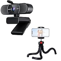 EMEET C960 2K Webcam with Flexible Tripod, 2K QHD, 2 Noise-Reduction Mics, TOF Autofocus Streaming Webcam with Privacy Cover, Plug&Play USB Webcam for Calls/Conference, Zoom/Skype/YouTube