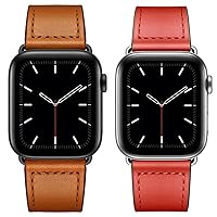 KYISGOS Compatible with Apple Watch Series 8 7 6 5 4 3 2 1 SE2 SE Genuine Leather Band 41mm 40mm 38mm Brown & Watermelon Red