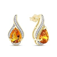Pear Shape Simulated Birthstone Stud Earrings In 14k Yellow Gold Over 925 Sterling Silver