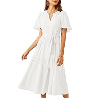 GRACE KARIN 2024 Women's Causal Summer A Line Dresses Flying Sleeves Maxi Ruffles Dress