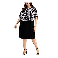 Connected Apparel Womens Black Flutter Sleeve Round Neck Knee Length Wear to Work Sheath Dress Plus 20W