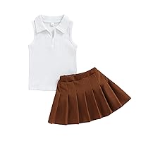 Toddler Kids Baby Girl Skirt Set Solid Color Top and Pleated Mini Skirt, Girl 2Pcs Summer Outfit
