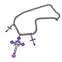 Pink Cross Pendant Necklace Cool Goth Jewelry Rainbow-Cross Crucifix Cross Pendant Chain Necklace for Women