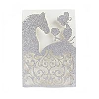 Silver Horse Girl Laser Cut Invitation Card 50 Sets For Quinceanera Brithday party 50 sets (silver)