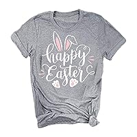 ZEFOTIM Easter Shirts for Women,Summer Cute Letter Print Easter Tops Blouse Casual Short Sleeve O-Neck Rabbit Graphic Tees