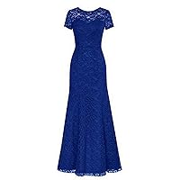 Long Lace Bridesmaid Dress Short Sleeve Mermaid Formal Evening Party Dress Gowns for Wedding