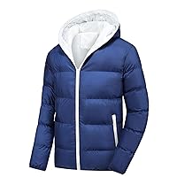 Winter Jackets for Men Full Zip Hooded Quilted Coat Warm Outdoor Parka Coats Zipper Pocket Lightweight Puffer Jacket
