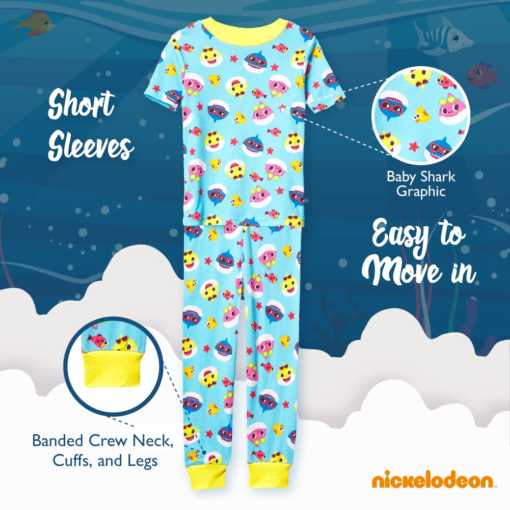 Nickelodeon Boys' Paw Patrol | Baby Shark | Blue's Clues & You 4-Piece Snug-fit Cotton Pajamas Set