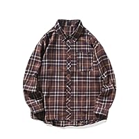 Men' Loose Plaid Long Sleeved Shirt Korean Large Size Trend Casual Cardigan
