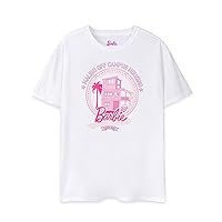 Barbie Womens Short Sleeve T-Shirt | Ladies Malibu Off Campus White Graphic Tee | Retro Fashion Top | Doll Movie Gift