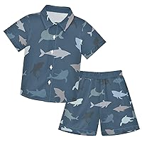 Shark Boys Hawaiian Shirts Summer Shorts Sets Kids Casual Button Down Short Sleeve Shirt,3T