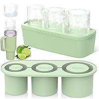Ice Cube Tray for 40oz stanley Cup, 3 Pcs Silicone Cylinder Tumbler Ice Mold with Lid and Bin for Ice Drink, Whiskey, Juice, Coffee, Easy Fill and Release Ice Maker Green