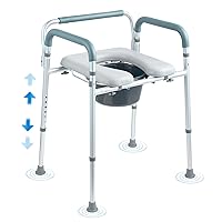 VEVOR Commode Chair, Bedside Commode with Padded Seat and Arms, 7-Level Adjustable Height, 5.8L Removable Bucket, Easy to Assemble, 350 LBS Capacity, Raised Toilet Seat for Adults Seniors
