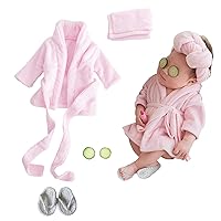 SPOKKI Newborn Photography Props Baby Girl 5 PCS Bathrobes Bath Towel Outfit with Slippers Cucumber Photo Props for Infant Boys Girls(0-6 Months)