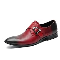 Mens Dress Shoes, Genuine Leather Buckle Loafers Plus Size Slip on Casual Business Low Top Pointed Toe Breathable Comfortable Suit Wedding Shoes