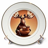 3dRose Cute Funny Moose Making Pottery with Clay and Throwing Pottery - Plates (cp-385322-1)