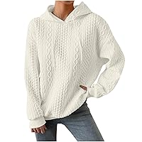 Women'S Soild Color Waffle Jacquard Thermal Hooded Lightweight Cozy Pullover Jumper Tops Sweatshirts With Pocket