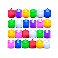 LANKER 24 Pack Flameless Tealight Candles - 7 Color Changing Battery Operated Led Tea Lights – Electronic Fake Candles – Decorations for Wedding, Party, Christmas, Halloween (7 Color Changing)