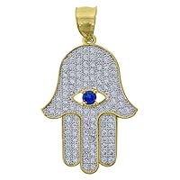 10k Gold Two tone CZ Mens Hamsa Blue Stone Eye Height 36.7mm X Width 21mm Religious Charm Pendant Necklace Jewelry for Men