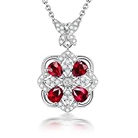 14K/18K Rose White Gold Red Ruby Diamonds Necklace Pendants Engagement Wedding for Women