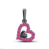 Black Gold On 925 Sterling Silver Round Cut Pink Sapphire DOUBLE LOVE HEART Pendant